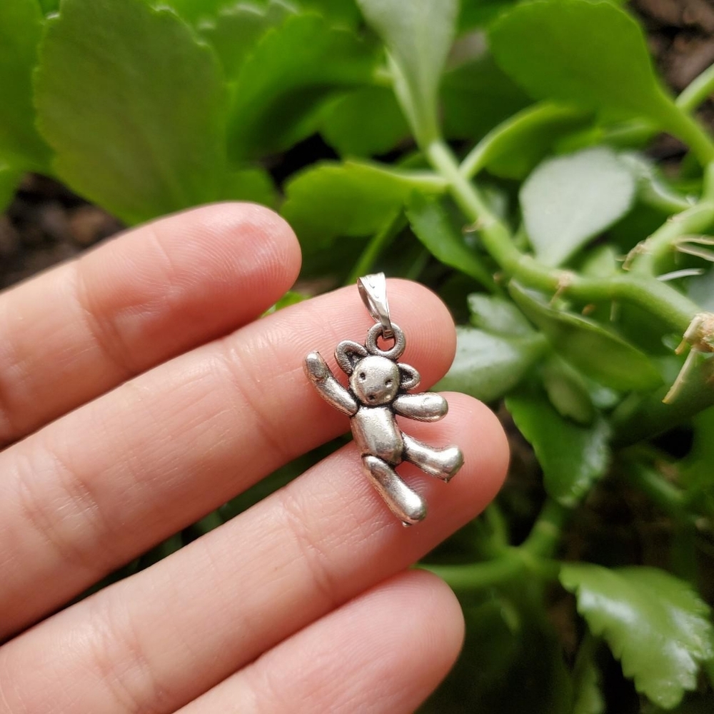 New Tiny Silver Teddy Bear Charm - image 2